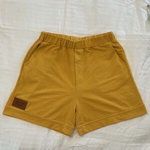 ENW Denim Korea Grace Mustard Yellow Knit Shorts Size L Elastic Waist Pockets